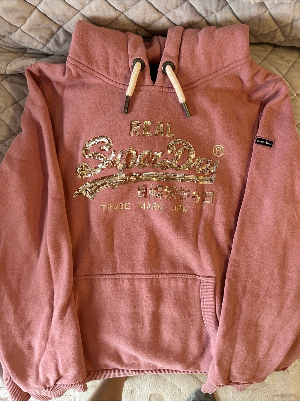 RARE SuperDry Pink Sequin Logo Hoodie